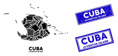 Mozaik Gençlik Adası Harita ve Tehlike Dikdörtgen Mühürleri