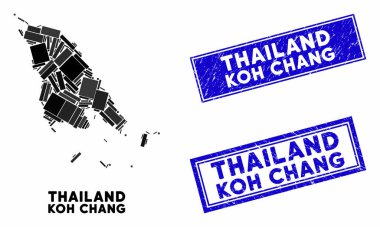 Mozaik Koh Chang Haritası ve Grunge Dikdörtgen Mühürleri
