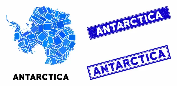 Mosaico Antártida Mapa y rectángulo Grunge Sellos — Archivo Imágenes Vectoriales