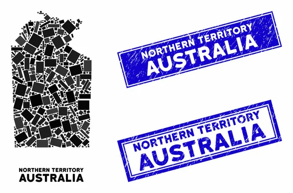 Mosaik Australian Northern Territory Karta och nöd rektangel tätningar — Stock vektor