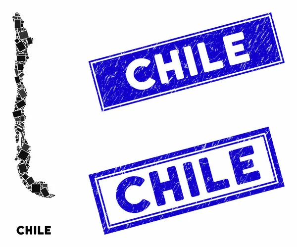 Mosaico Chile Mapa y angustia Rectángulo Sellos — Archivo Imágenes Vectoriales