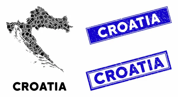 Мозаика Хорватия Карта и царапанные водяные знаки прямоугольника — стоковый вектор