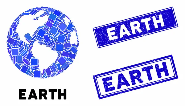 Mosaico Terra Globo e retângulo riscado Marcas d 'água —  Vetores de Stock