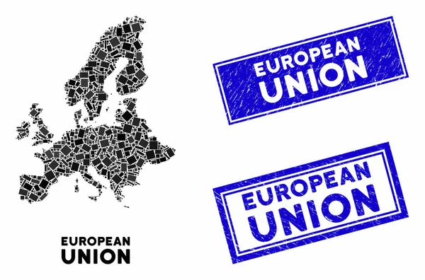 Mosaïque Carte de l'Union européenne et joints rectangulaires de détresse — Image vectorielle