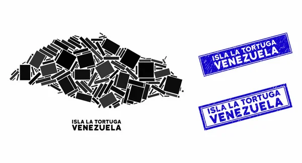 Mosaic Isla La Tortuga Mapa e Carimbos de retângulo de angústia —  Vetores de Stock