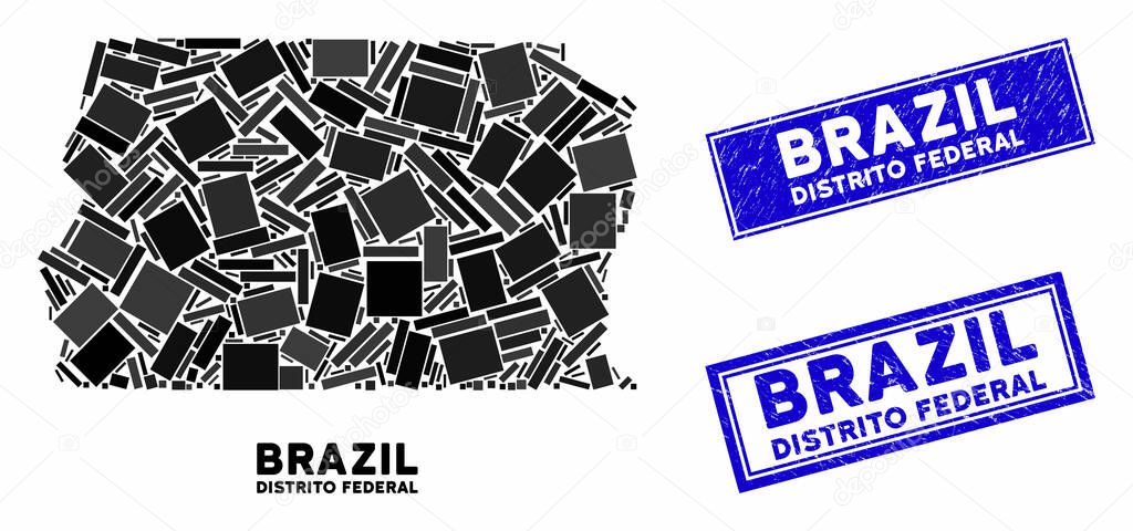 Mosaic Brazil Distrito Federal Map and Grunge Rectangle Seals