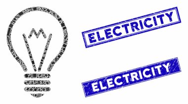 Elektrik Ampulü Mozaiği ve Grunge Dikdörtgen Mühürleri