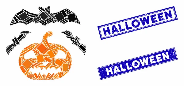 Halloween Mosaic and Grunge Rectangle Stamp Seals — Wektor stockowy
