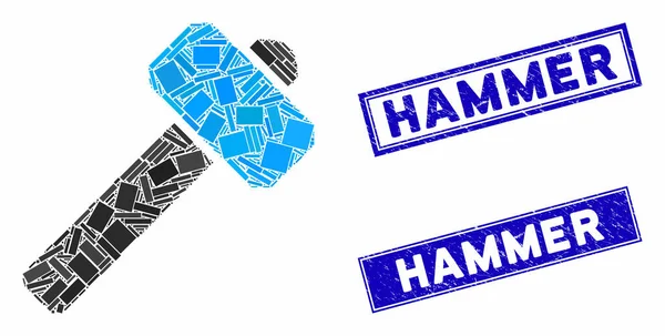 Hammer Mosaic and Grunge Rectangle Seals — ストックベクタ