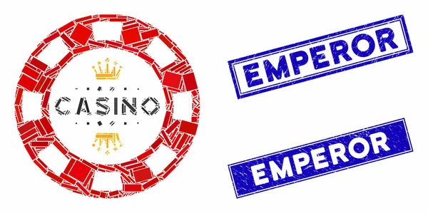 Royal Casino Chip mosaico y angustia rectángulo sellos — Vector de stock