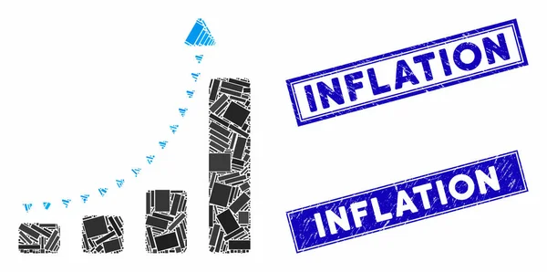 Bar Diagram Positiv Trend Mosaik och repade rektangel tätningar — Stock vektor