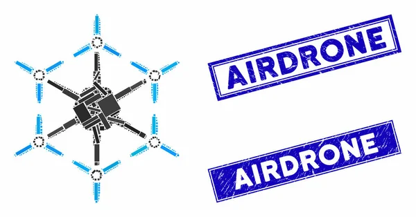 Hexacopter Mozaika i pieczęci pieczęci pieczęci pieczątek prostokąta alarmowego — Wektor stockowy