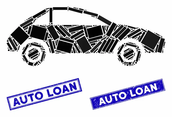 Coupe auto Mozaïek en stress rechthoek stempels — Stockvector