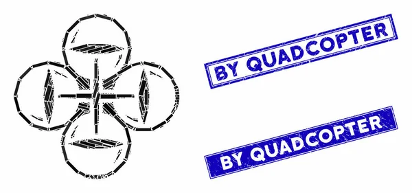 Quadcopter Vol Mosaïque et détresse Rectangle Timbres — Image vectorielle