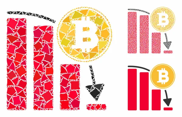 Bitcoin falling chart Mosaic Icon of Tuberous Parts — Stock Vector