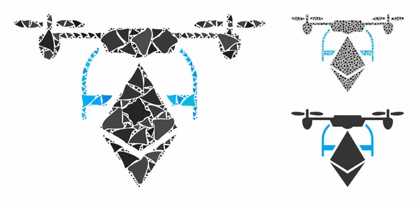 Icono de composición de drones Ethereum de piezas andrajosas — Vector de stock