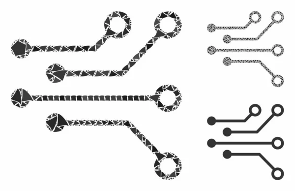 Icono de composición del circuito eléctrico de elementos irregulares — Vector de stock