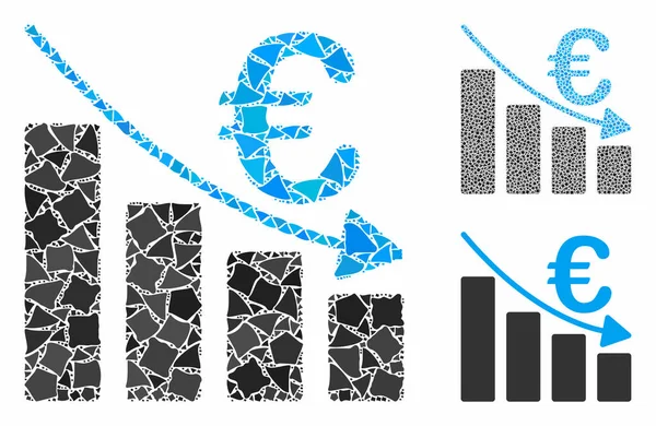 Euro recession bar chart Mosaic Icon of Irregular Parts — Stock Vector