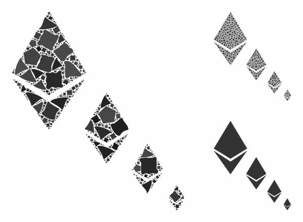 Ethereum cristal defalção Mosaico Ícone de elementos irregulares — Vetor de Stock