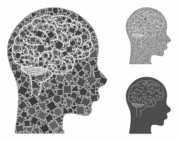 Cerveau Mosaïque Icône de pièces rugueuses — Image vectorielle