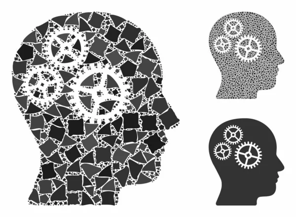 Brain Gears Mozaika Ikona przedmiotów Joggly — Wektor stockowy