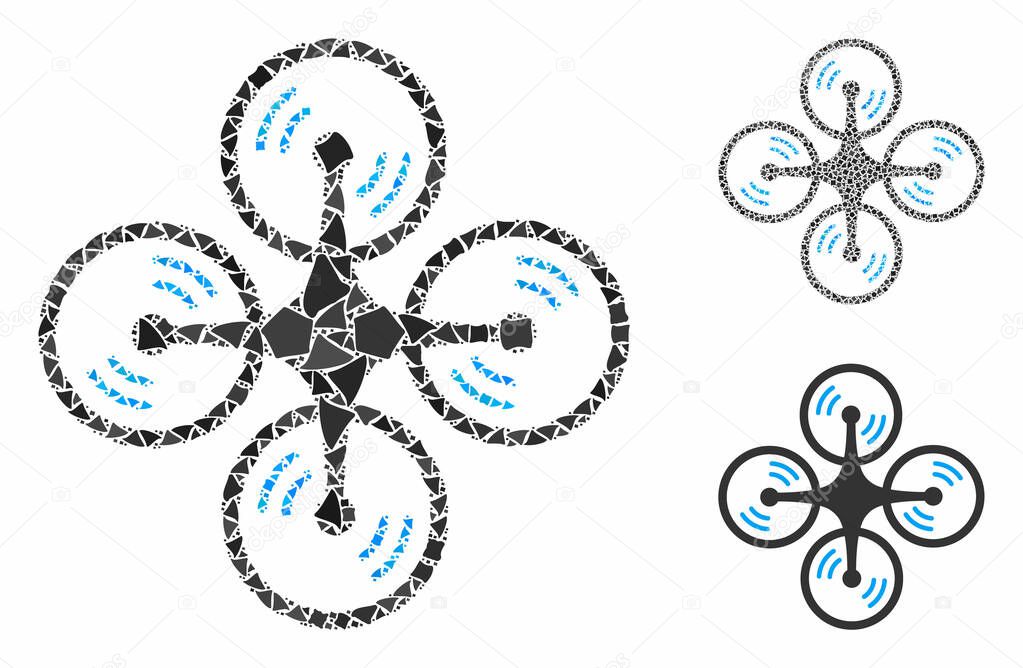 Flying quadcopter Mosaic Icon of Uneven Elements