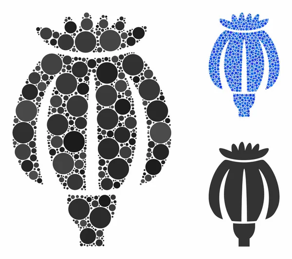 Opium vallmo mosaik ikonen för sfäriska objekt — Stock vektor