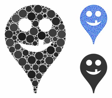 Küresel Ögelerin Dişli Gülen Harita İşaretleyici Mozaik Simgesi