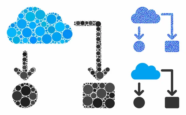 Cloud flödesschema Mosaik ikonen för runda prickar — Stock vektor