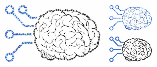 Interfaz de computadora cerebral Icono de mosaico de elementos esféricos — Vector de stock