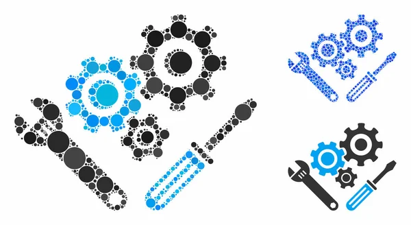 Icono de composición de herramientas mecánicas de elementos esféricos — Vector de stock