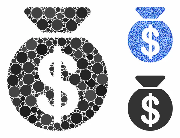 Saco de dinheiro Ícone mosaico de pontos de círculo — Vetor de Stock