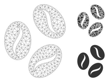 Kahve Fasulyesi Vektör Ağı Modeli ve Üçgen Mozaik Simgesi