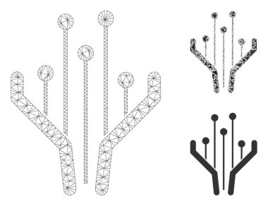 Elektronik Filtre Vektör Ağ Kablosu Çerçeve Modeli ve Üçgen Mozaik Simgesi