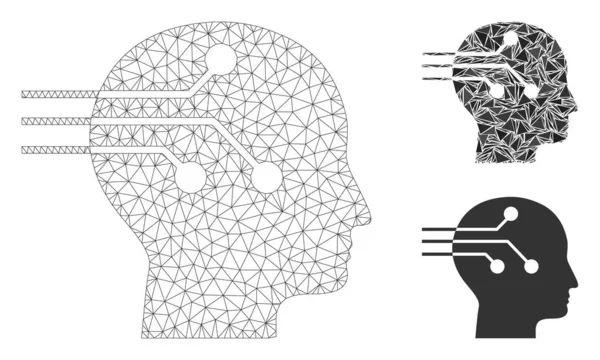 Modèle de réseau de maille vectorielle d'interface de cerveau et icône de mosaïque de triangle — Image vectorielle
