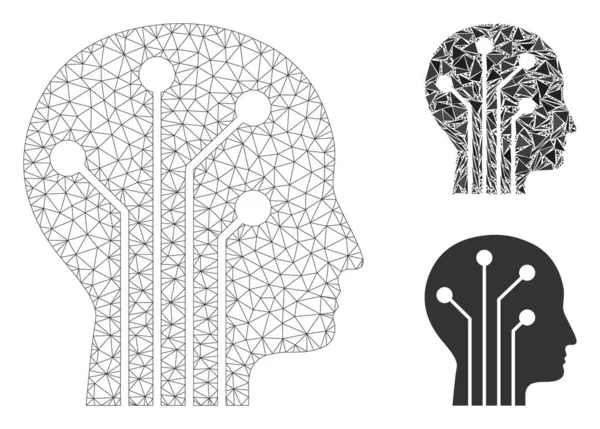 Cyborg cabeza circuito vector malla 2D modelo y triángulo mosaico icono — Archivo Imágenes Vectoriales