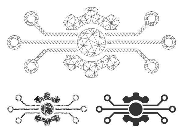 Modelo de armação de arame de malha de vetor de tecnologia digital e ícone de mosaico de triângulo — Vetor de Stock