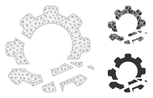 Destrukce převodovky Vektorová síť Drátěný rám Model a trojúhelník Mozaika Ikona — Stockový vektor