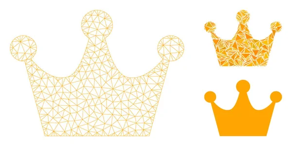 Gold Crown Vector Mesh Modelo 2D e Triângulo Ícone Mosaico — Vetor de Stock