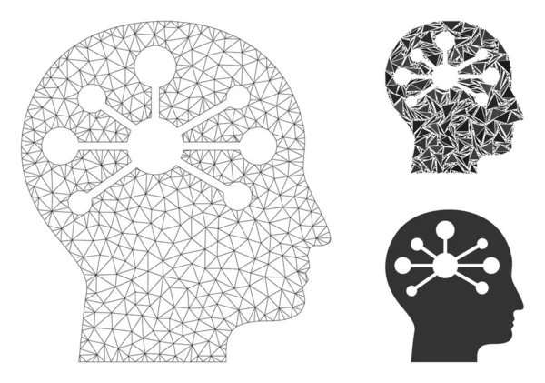 Modèle de carcasse de maille vectorielle d'intellect humain et icône de mosaïque de triangle — Image vectorielle