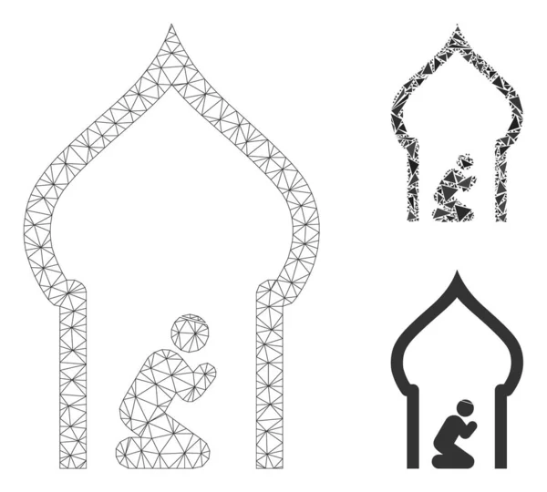 Islamitische kerk Vector Mesh Wire Frame Model en driehoek Mozaïekicoon — Stockvector