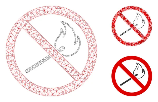 No Fired Match Vector Mesh Wire Frame Model e Triangle Mosaic Icon — Vettoriale Stock