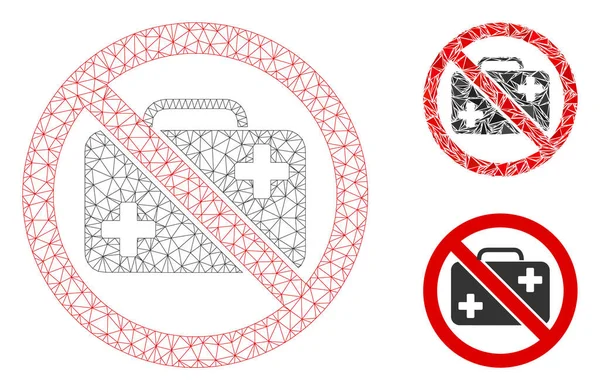 Ningún modelo de marco de alambre de malla vectorial de caso de primeros auxilios e ícono de mosaico de triángulo — Vector de stock