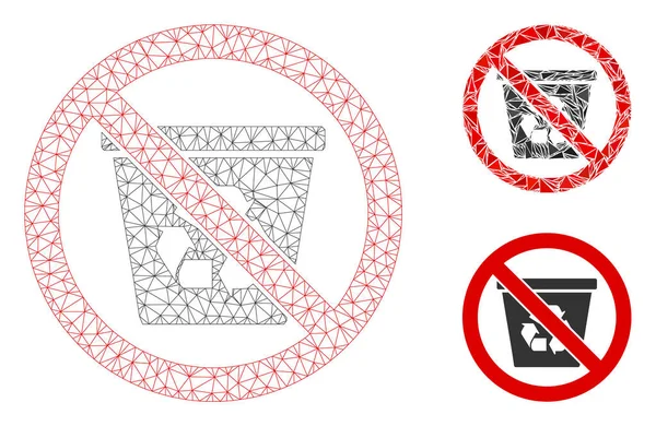 Ningún reciclaje puede Vector Mesh Carcass Modelo y Triángulo mosaico icono — Vector de stock