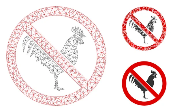 No Rooster Vector Mesh Wire Frame Model and Triangle Mosaic Icon — Stock Vector