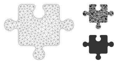 Bulmaca Parçası Vektör Kablo Çerçeve Modeli ve Üçgen Mozaik Simgesi