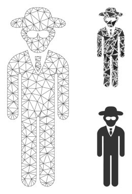 Güvenlik Ajanı Vektör Örgü 2d Model ve Üçgen Mozaik Simgesi