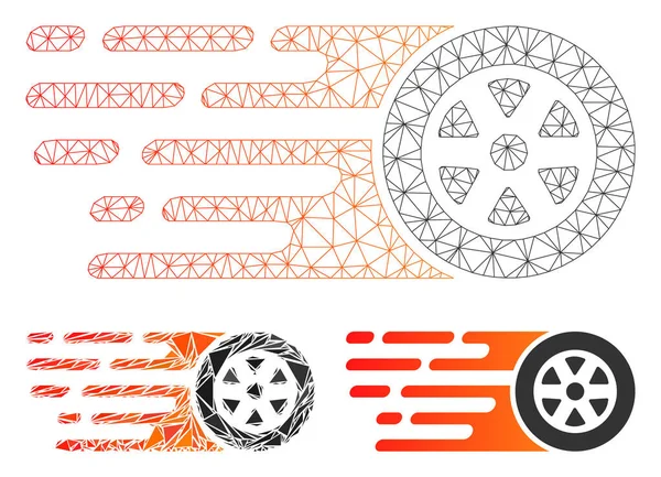 Rush coche rueda vector malla red modelo y triángulo mosaico icono — Vector de stock