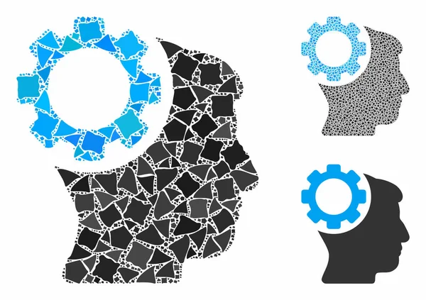 Cérebro engrenagem Mosaico Ícone de elementos irregulares —  Vetores de Stock