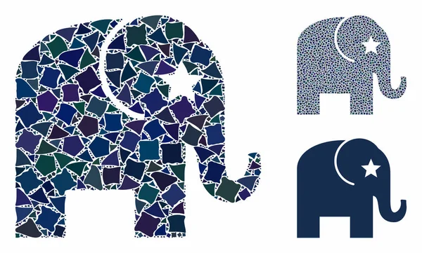 Elefante mosaico icono de piezas desiguales — Vector de stock